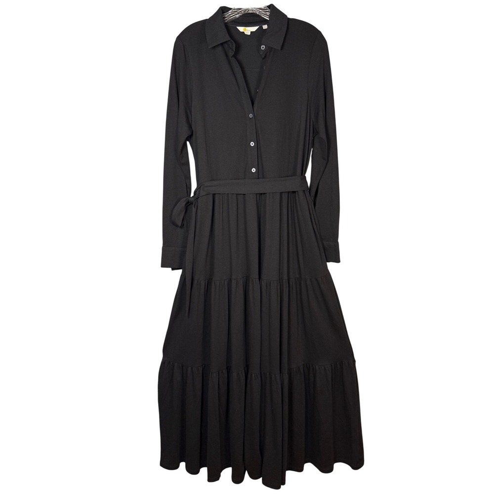 BODEN Tiered Jersey Maxi Shirt Dress, Black Soft Cotton Stretch Size 10R - Picture 4 of 10